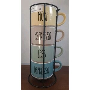 New Set Of 4 Ceramic Coffee Mug Stack More Espresso‎ Less Depresso Mainstay